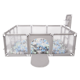 Parc Bébé avec Balles Plastiques Aire De Jeu Pliable Basket Football, gris:perle/gris/transparent/babyblue/menthe, 900 balles