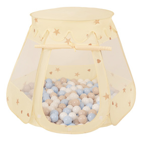 Tente Château Avec Les Balles Plastiques Piscine à Balles Pour Enfants, Beige Clair: Beige Pastel/Bleu Pastel/Blanc, 105x90cm/100 balles