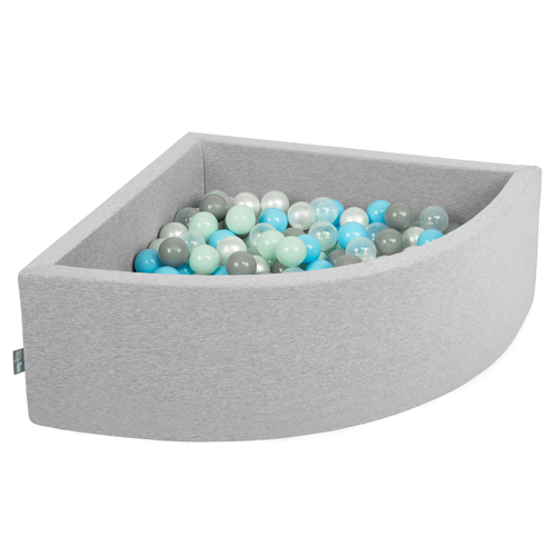 KiddyMoon Piscine à Balles ∅ 7Cm pour Bébé Quart Angulaire Fabriqué En UE, gris clair: perle/gris/transparent/babyblue/menthe, 90x30cm/200 Balles