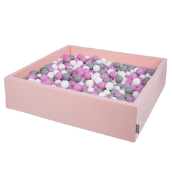 KiddyMoon Piscine À Balles Grande Carré pour Bébé, Fabriqué en UE, rose:gris-blanc-rose, 120x30cm/200 balles