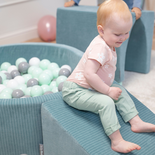 KiddyMoon Parcours Motricité En Mousse Avec Balles Enfants Favorise Créativité, zielony: biały-szary-mięta