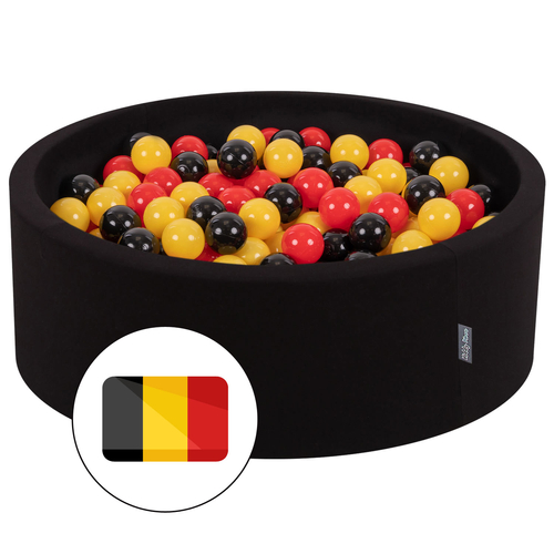 KiddyMoon Piscine à Balles ∅ 7Cm pour Bébé Rond Fabriqué En UE, Belgique: noir/jaune/rouge, 90x30cm/200 balles