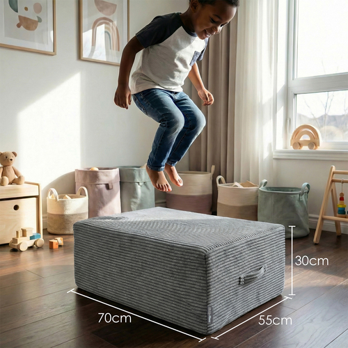 KiddyMoon Coussin Sauteur Enfant Mini Trampoline Interieur Rembourrage A Ressorts Housse Amovible En Tissu Cotele Deux Poignees Des 3 Ans, Gris Foncé, Mini Trampoline