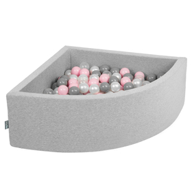 KiddyMoon Piscine à Balles ∅ 7Cm pour Bébé Quart Angulaire Fabriqué En UE, gris clair: perle/gris/transparent/rose poudré, 90x30cm/200 balles
