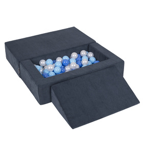 KiddyMoon Canapé en Mousse pour Enfants avec Balles et Pente Parfait Pour la Chambre D'enfant Léger Modulable Confortable Sécurisé Idéal pour Jouer et Se Détendre, bleu foncé: babyblue/bleu/perle, Canapé/Pente + 100 Balles