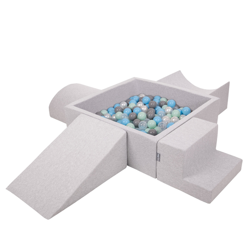 KiddyMoon Aire De Jeux en Mousse avec Carré Piscine À Balles pour Enfants, gris clair: perle/gris/transparent/babyblue/menthe, Piscine (200 Balles) + Version 5