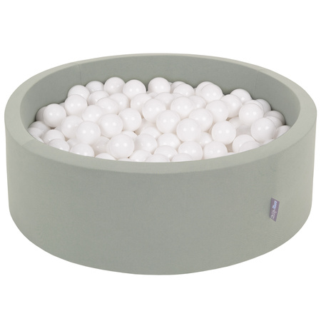 KiddyMoon Piscine à Balles ∅ 7Cm pour Bébé Rond Fabriqué En UE, sauge : blanc, 90x30cm/300 balles