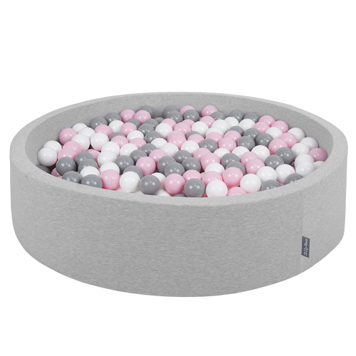 KiddyMoon Piscine À Balles Grande Rond pour Bébé, Fabriqué en UE, gris clair: blanc-gris-rose poudré, 120x30cm/1000 balles