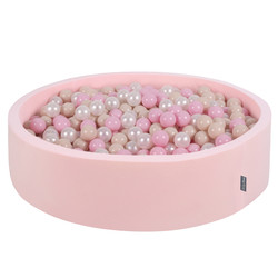 KiddyMoon Piscine À Balles Grande Rond pour Bébé, Fabriqué en UE, rose: beige pastel/rose poudré/perle, 120x30cm/300 balles