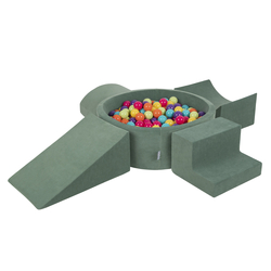 KiddyMoon Aire Velvet De Jeux en Mousse avec Rond Piscine à Balles pour Enfants, vert forêt: vert clair/jaune/turquoise/orange/rose foncé/violet, Piscine (200 Balles) + Version 5