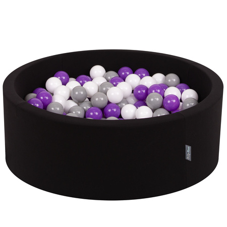 KiddyMoon Piscine à Balles ∅ 7Cm pour Bébé Rond Fabriqué En UE, noir: blanc/gris/violet, 90x30cm/200 balles