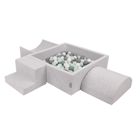 KiddyMoon Aire De Jeux en Mousse avec Carré Piscine À Balles pour Enfants, gris clair: blanc/gris/menthe, Piscine (200 Balles) + Version 6