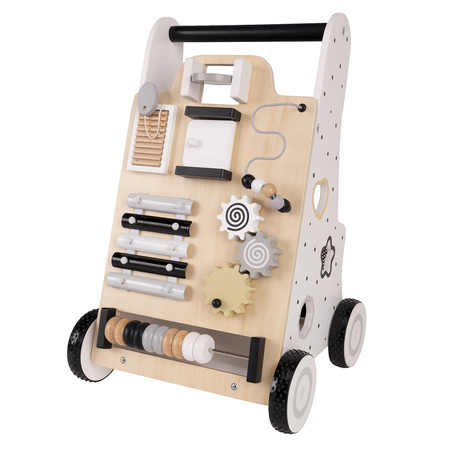 KiddyMoon Trotteur avec un Tableau D'activité, Chariot de Marche pour Bébé, Noir-Blanc, Standard
