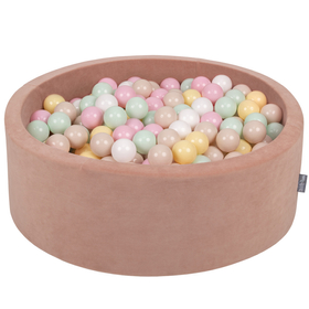 KiddyMoon Velours Piscine à Balles ∅7Cm pour Bébé Rond Fabriqué en EU, rose des sables: beige pastel/jaune pastel/blanc/menthe/rose poudré, 90x30cm/300 balles