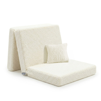 KiddyMoon Matelas Enfant avec Oreiller Et Housse Teddy Pliable en Mousse Matelas pour Tout-Petits, Chambre d'enfant, crème, Matelas avec Oreiller