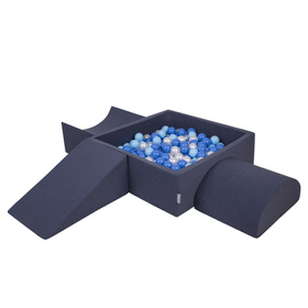 KiddyMoon Aire De Jeux en Mousse avec Carré Piscine À Balles pour Enfants, bleu foncé:babyblue/bleu/perle, Piscine (200 Balles) + Version 4