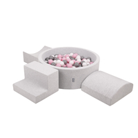KiddyMoon Aire De Jeux en Mousse avec Rond Piscine à Balles pour Enfants, gris clair: blanc/gris/rose poudré, Piscine (200 Balles) + Version 6