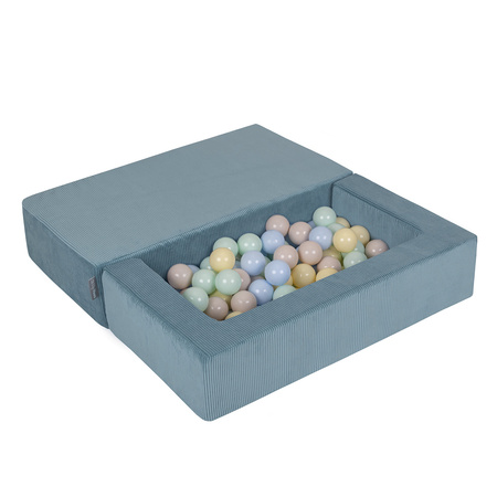 KiddyMoon Canapé en Mousse pour Enfants avec Balles Pour chambre d'enfant Léger Modulable Confortable Housse Amovible Parfait pour Jouer Lire et Se Détendre, bleu: beige pastel/bleu pastel/jaune pastel/menthe, Canapé + 100 Balles