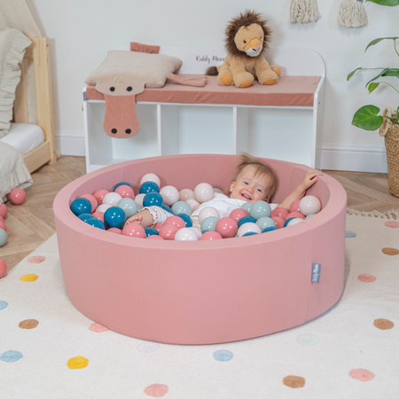 KiddyMoon Balles Colorées Plastique ∅7cm pour Piscine Enfant Bébé Fabriqué en EU, turquoise foncé/beige pastel/vert de gris/saumon, 200 Balles/7cm