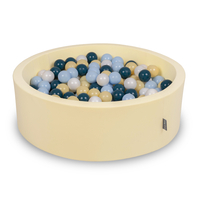 KiddyMoon Piscine À Balles ∅ 7Cm pour Bébé Rond Fabriqué en UE, beurré: turquoise foncé/bleu pastel/jaune pastel/blanc, 90x30cm/200 Balles