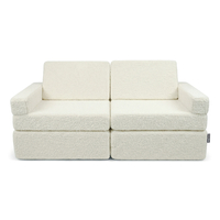 KiddyMoon Canapé Enfant en Mousse et Housse Teddy, Modulaire et Pliable, pour Jouer, Lire et se Détendre, crème, Canapés