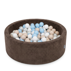 KiddyMoon Piscine Bébé, Piscine À Balles Pour Bébé Et Enfant, Piscine Enfant En Mousse Douce, Housse Côtelée Lavable, Marron: Beige pastel/Bleu pastel/Blanc/Perle, 90x30cm/200 Balles