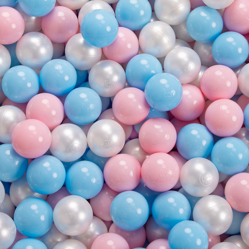 KiddyMoon Aire De Jeux en Mousse avec Rond Piscine à Balles pour Enfants, rose:babyblue/rose poudre/perle, Piscine (100 Balles) + Marches
