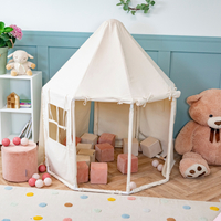 KiddyMoon Tente de Jeu Maison pour Enfants en Forme de Pavillon Intérieur et Extérieur, naturel couleur