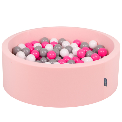 KiddyMoon Piscine à Balles ∅ 7Cm pour Bébé Rond Fabriqué En UE, rose: blanc/gris/rose foncé, 90x30cm/300 Balles