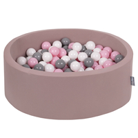 KiddyMoon piscine à balles ronde en mousse pour bébé et enfant, bassin sensoriel intérieur, housse lavable, inclus balles sécurisées, Béruée: blanc/gris/rose poudre, 90x30cm/200 balles