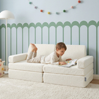KiddyMoon Canapé Enfant en Mousse et Housse Teddy, Modulaire et Pliable, avec 2 Coussins, pour Jouer, Lire et se Détendre, crème, Canapés avec 2 Oreillers