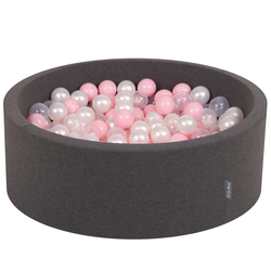 KiddyMoon Piscine à Balles ∅ 7Cm pour Bébé Rond Fabriqué En UE, gris foncé: rose poudré/perle/transparent, 90x30cm/200 balles