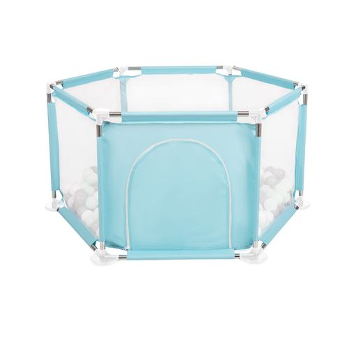 parc bébé hexagonal pliable avec balles plastiques, Mentha:blanc/gris/mentha, 400 balles