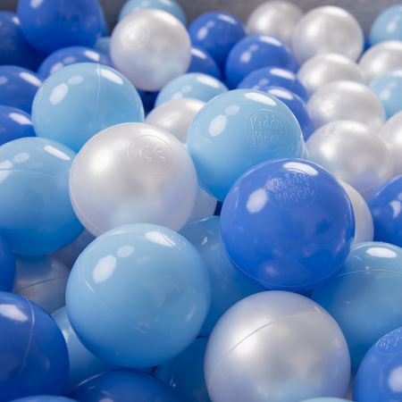 KiddyMoon Balles pour Piscine Colorées ∅6cm Plastique Enfant Bébé Fabriqué en EU, baby blue/bleu/perle, 200 Balles/6cm