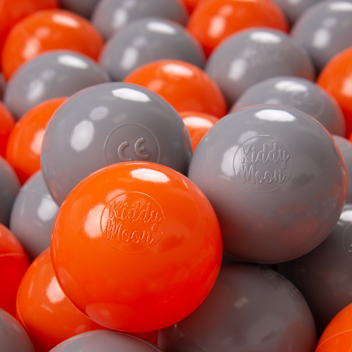 KiddyMoon Balles Colorées Plastique ∅7cm pour Piscine Enfant Bébé Fabriqué en EU, orange/gris, 100 Balles/7cm