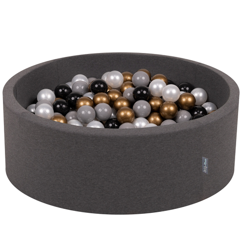 KiddyMoon Piscine à Balles ∅ 7Cm pour Bébé Rond Fabriqué En UE, gris foncé:noir/perle/or/gris, 90x30cm/200 balles