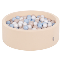 KiddyMoon Piscine à Balles ∅ 7Cm pour Bébé Rond Fabriqué En UE, beige: beige pastel/bleu pastel/blanc, 90x30cm/200 balles