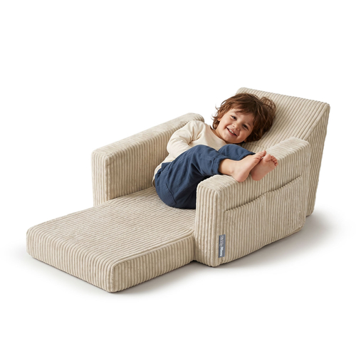 KiddyMoon Fauteuil Pliable pour Enfant en Mousse Canapé Convertible 2 en 1, beige, UNI
