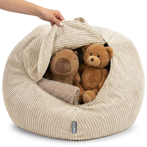 KiddyMoon Pouf pour Enfants 2-en-1 Rangement pour Jouets, 80x80x50cm, beige