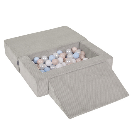 KiddyMoon Canapé en Mousse pour Enfants avec Balles et Pente Parfait Pour la Chambre D'enfant Léger Modulable Confortable Sécurisé Idéal pour Jouer et Se Détendre, gris clair: beige pastel/bleu pastel/blanc/perle, Canapé/Pente + 100 Balles