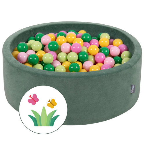 KiddyMoon Piscine à Balles ∅ 7Cm pour Bébé Rond Fabriqué En UE, Printemps: vert clair/vert/jaune/rose poudré/rose, 90x30cm/300 balles