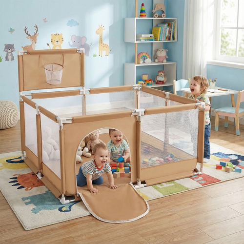 parc bébé avec balles plastiques aire de jeu pliable basket, beige, SANS Balles