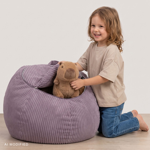 KiddyMoon pouf enfant rangement jouets zippé fonction assise polyester, violet, sac