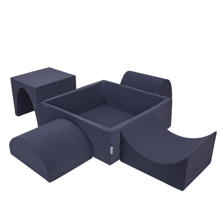 KiddyMoon Aire De Jeux en Mousse avec Carré Piscine À Balles pour Enfants, bleu foncé:perle/gris/transparent/babyblue/menthe, Piscine (200 Balles) + Version 1