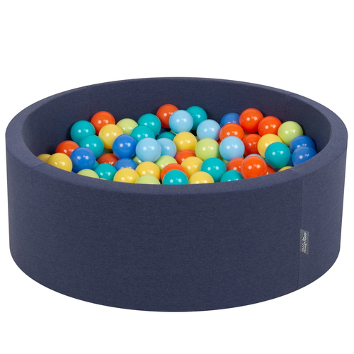 KiddyMoon Piscine à Balles ∅ 7Cm pour Bébé Rond Fabriqué En UE, bl.foncé:vert clair/orange/turq/bleu/babybl/jaune, 90x30cm/300 balles