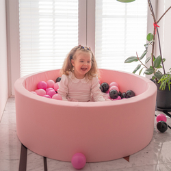 KiddyMoon Piscine à Balles ∅ 7Cm pour Bébé Rond Fabriqué En UE, flamant rose: rose/rose poudré/noir, 90x30cm/200 Balles