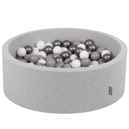 KiddyMoon Piscine à Balles ∅ 7Cm pour Bébé Rond Fabriqué En UE, gris clair:blanc/gris/argenté, 90x30cm/200 balles