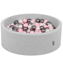 KiddyMoon Piscine à Balles ∅ 7Cm pour Bébé Rond Fabriqué En UE, gris clair:perle/rose poudré/argenté, 90x30cm/200 Balles