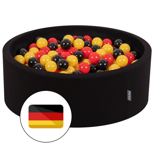 KiddyMoon Piscine à Balles ∅ 7Cm pour Bébé Rond Fabriqué En UE, Allemagne: noir/rouge/jaune, 90x30cm/300 balles