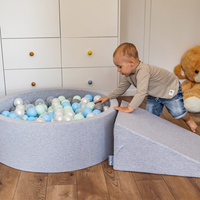 KiddyMoon Piscine à Balles ∅ 7Cm pour Bébé Rond Fabriqué En UE, gris foncé:noir/perle/or/gris, 90x30cm/200 Balles